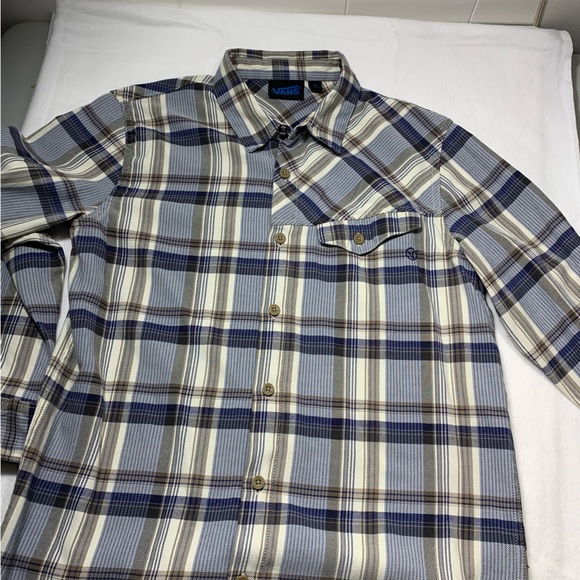 Vans Plaid Button Up Collared Men's Shirt Size S Blue Tan - Picture 9 of 12